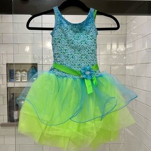 blue/green ballet costume with hairpiece